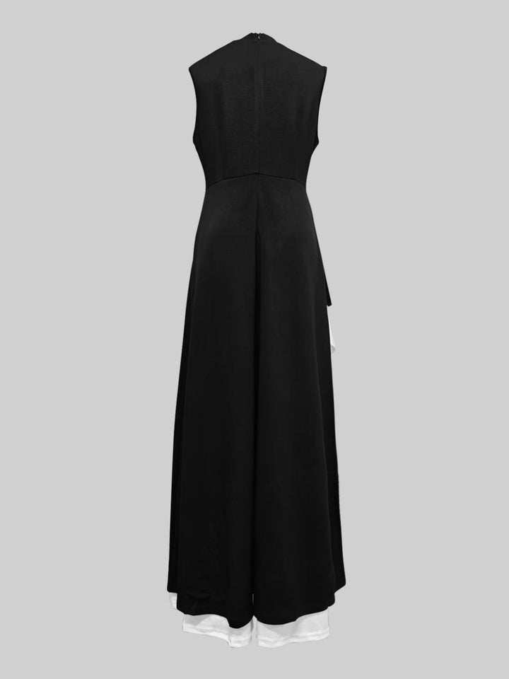 Irregular Clipping Skinny Contrast Color Round-Neck Maxi Dresses