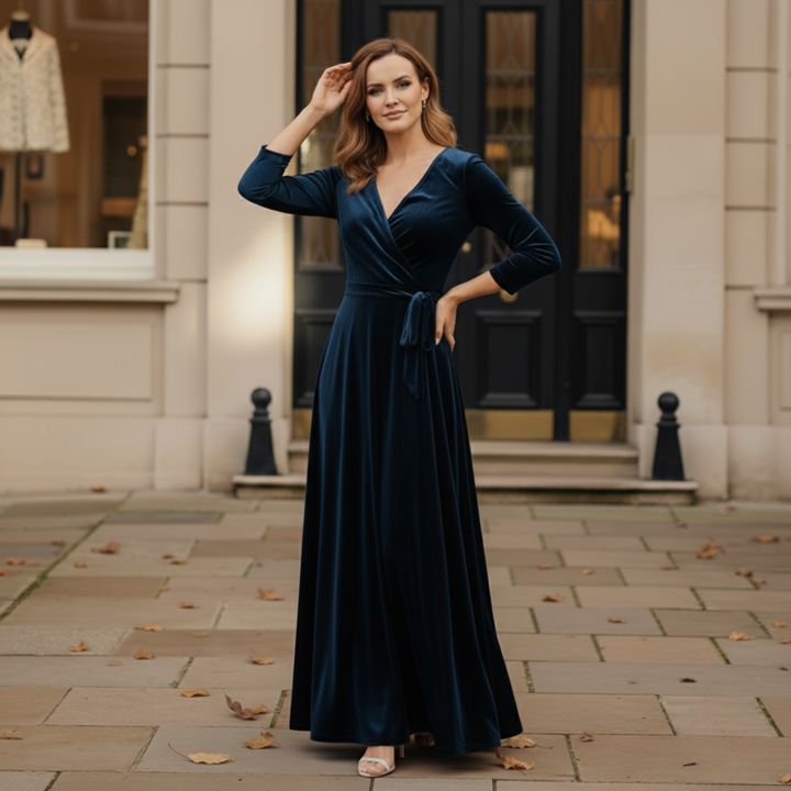 The Victoria™ Velvet Maxi Dress – Elegant Shine & Timeless Grace