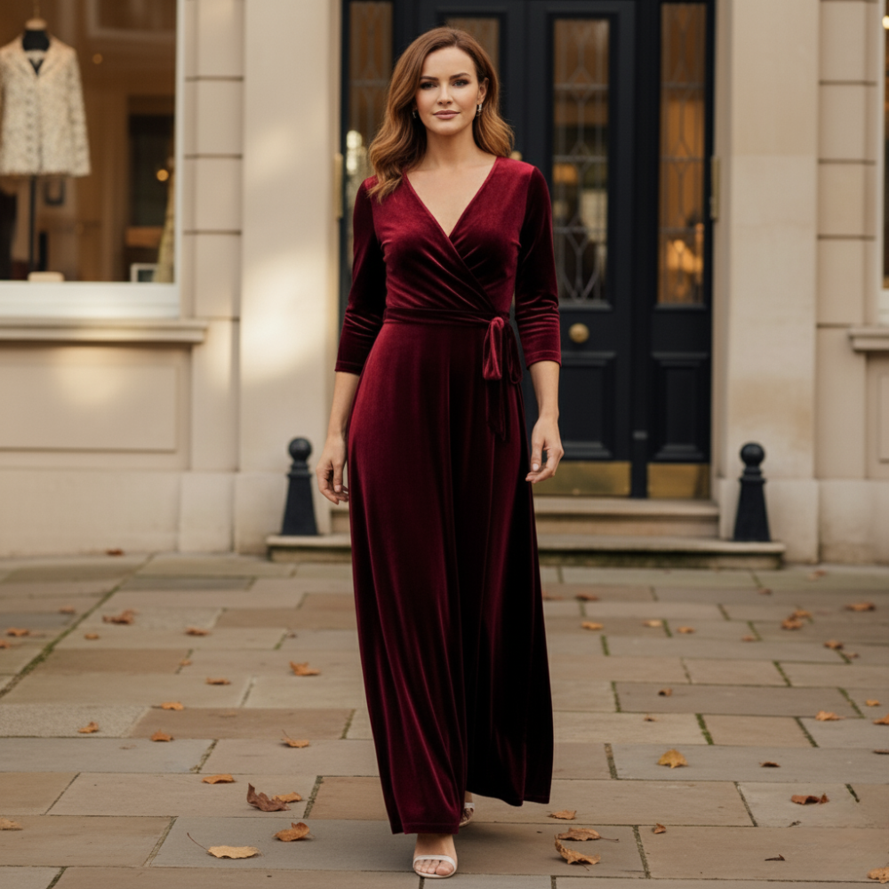 The Victoria™ Velvet Maxi Dress – Elegant Shine & Timeless Grace