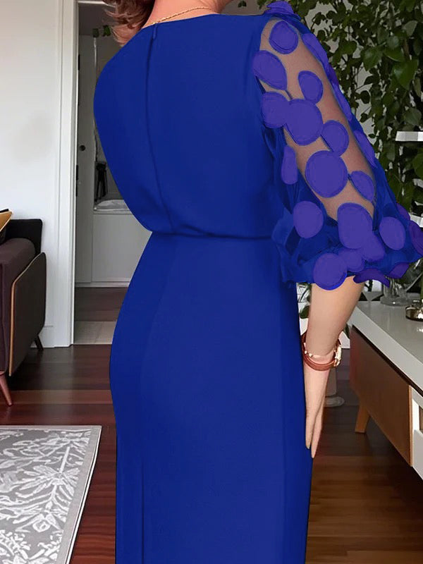 Bodycon High Waisted Solid Color Split-Front Split-Joint Round-Neck Midi Dresses