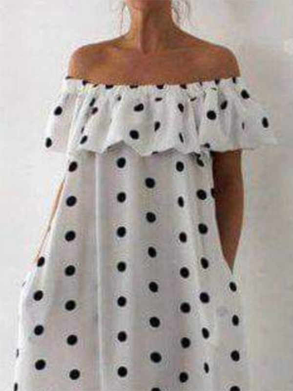 Loose Falbala Polka-Dot Off-The-Shoulder Maxi Dresses