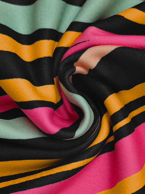 Long Sleeves Skinny Colorful Contrast Color Striped V-Neck Maxi Dresses