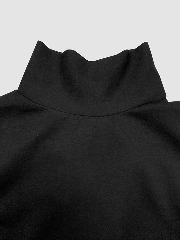 Long Sleeves Loose Asymmetric Buttoned Split-Joint Split-Side Mock Neck Maxi Dresses