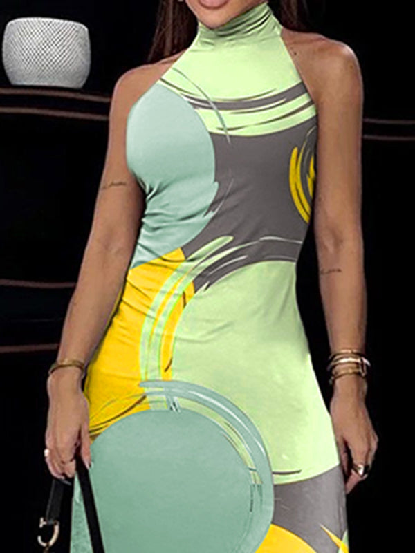 Skinny Sleeveless Printed High Neck Maxi Dresses