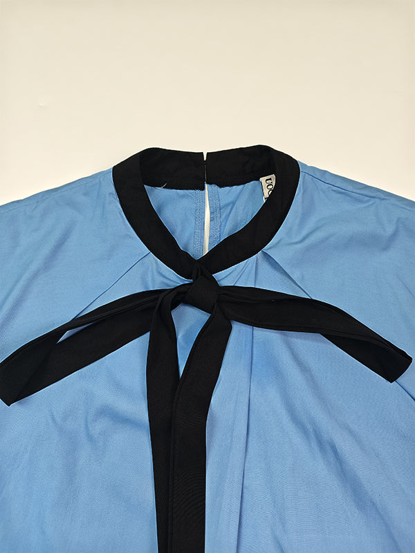 A-Line Loose Pleated Tied Round-Neck Midi Dresses