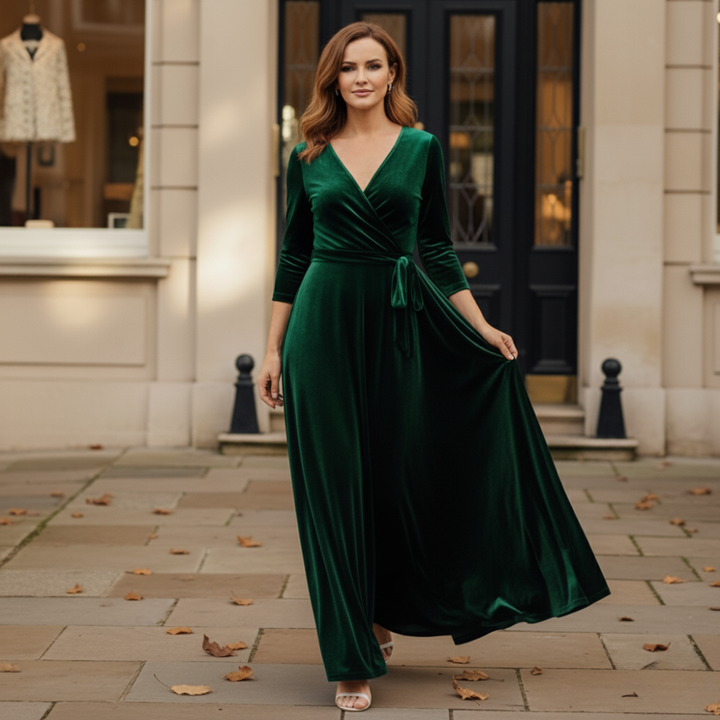 The Victoria™ Velvet Maxi Dress – Elegant Shine & Timeless Grace